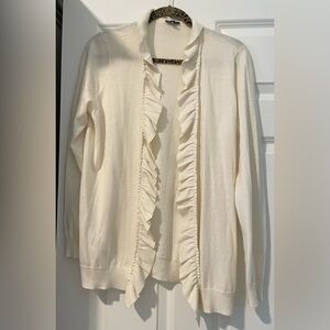 NWOT Talbots ruffle front ivory cardigan. Never worn. Perfect condition. Size M